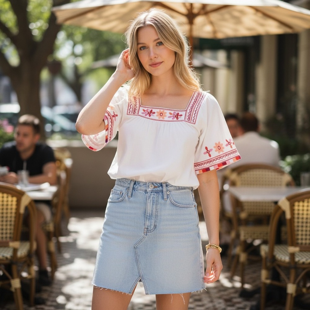 Madewell Denim Mini Skirt Light Wash Raw Hem High Waist Size 26 Distressed